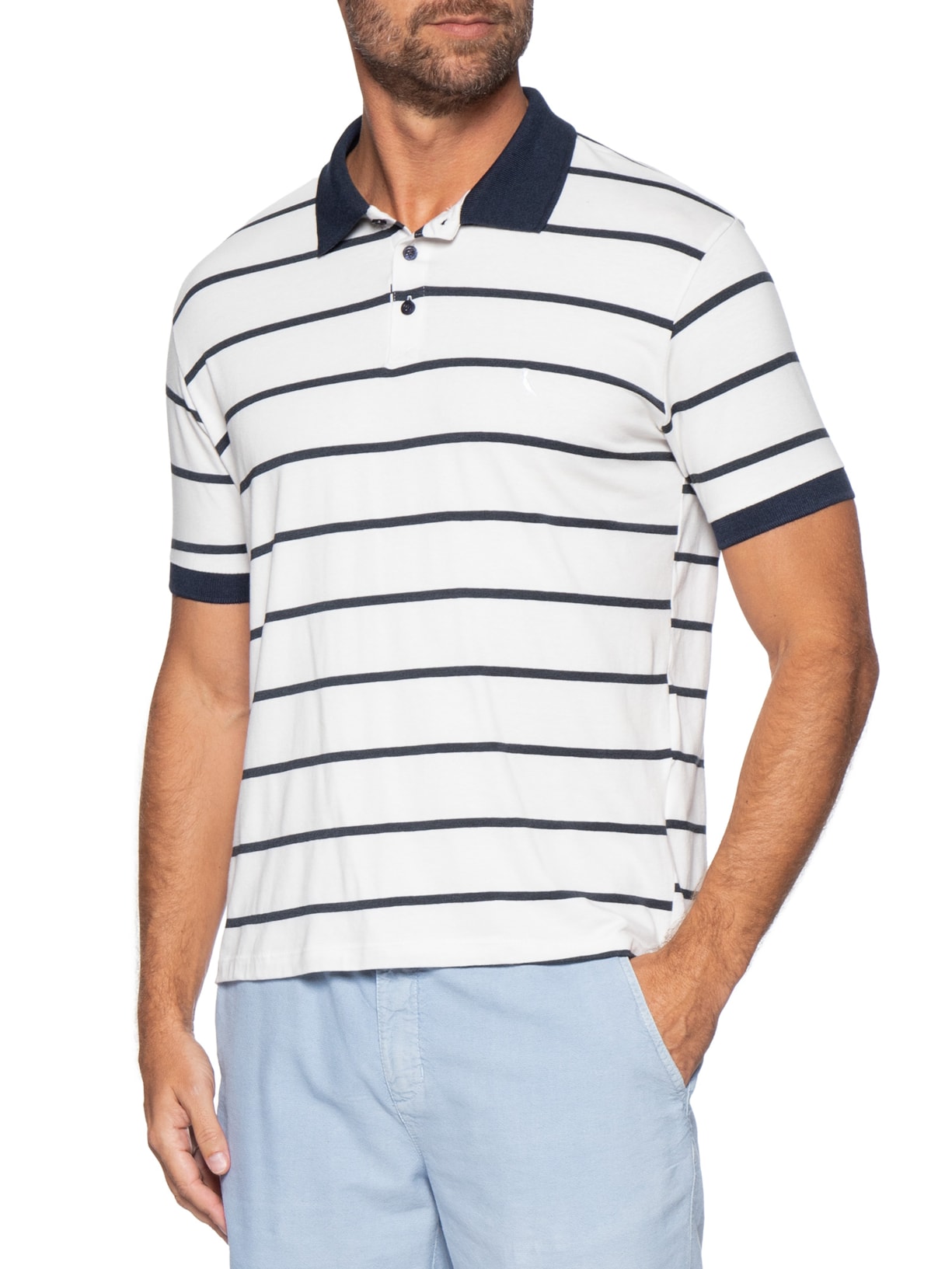Polo Masculina Meia Malha Fio Tinto Azul Reserva