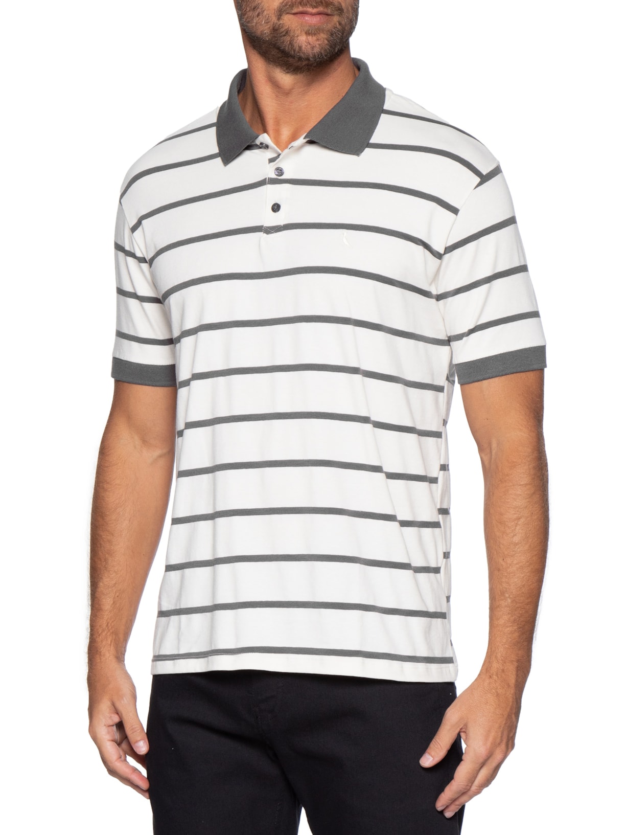 Polo Masculina Meia Malha Fio Tinto Cinza Reserva