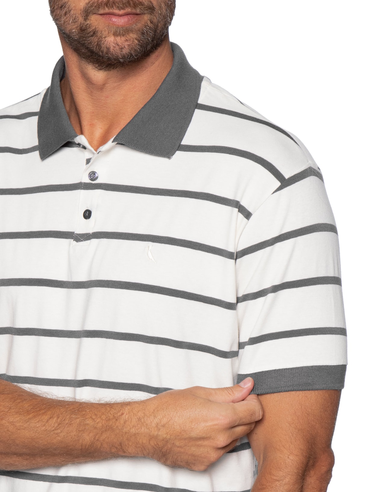 Polo Masculina Meia Malha Fio Tinto Cinza Reserva