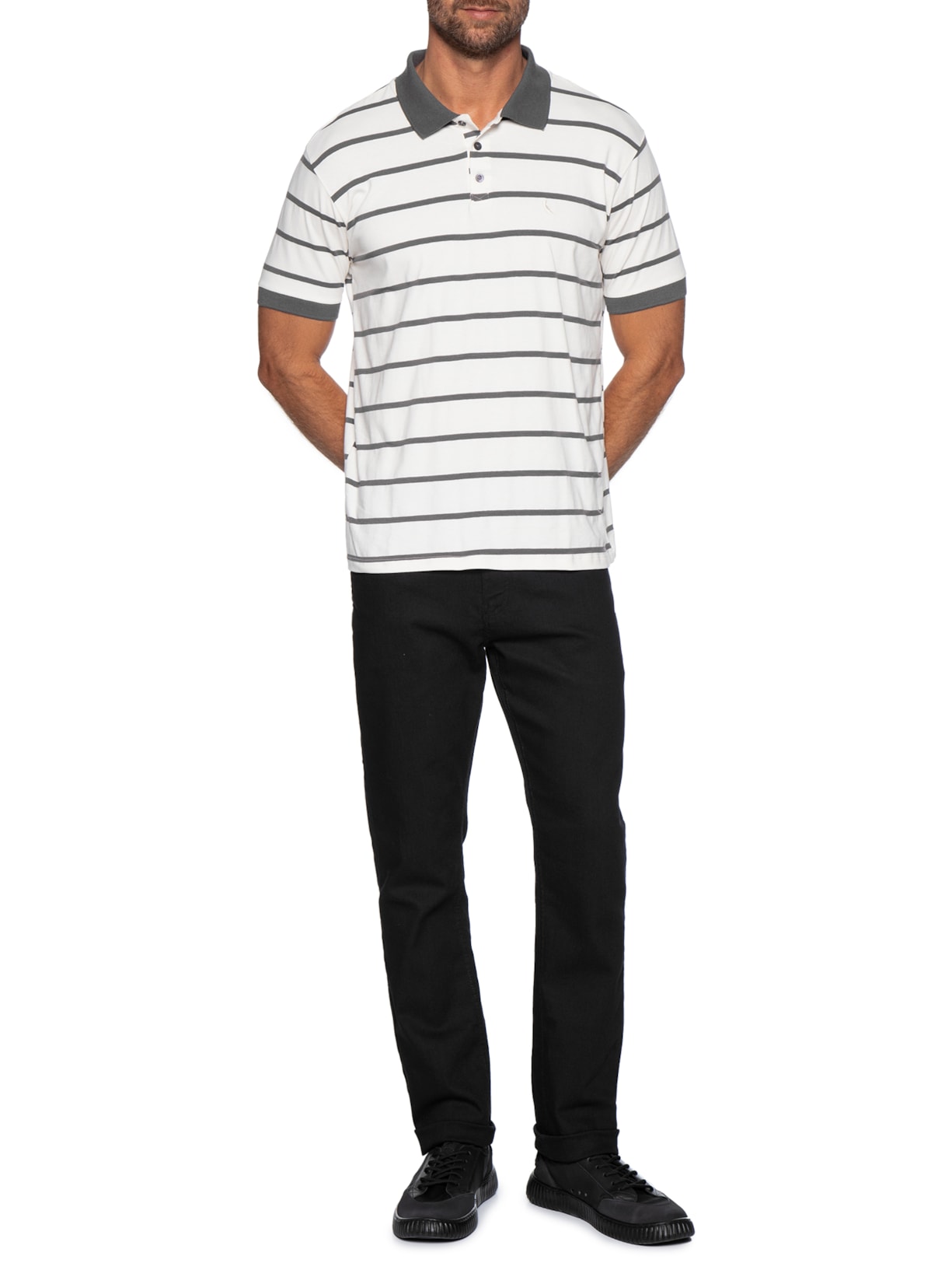 Polo Masculina Meia Malha Fio Tinto – Cinza Reserva