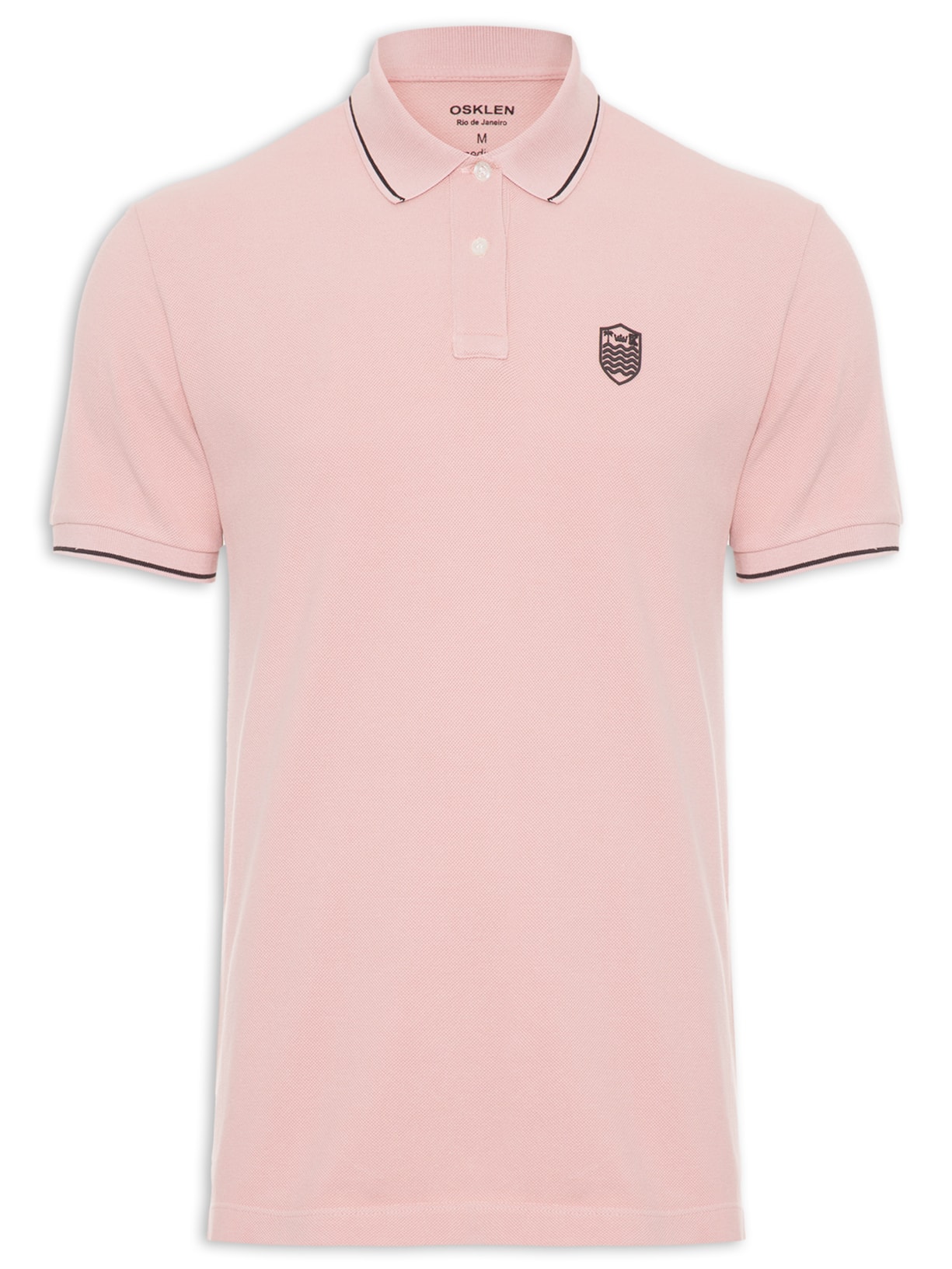 Polo Masculina Mini Brasão Embossed Manga Curta - Rosa