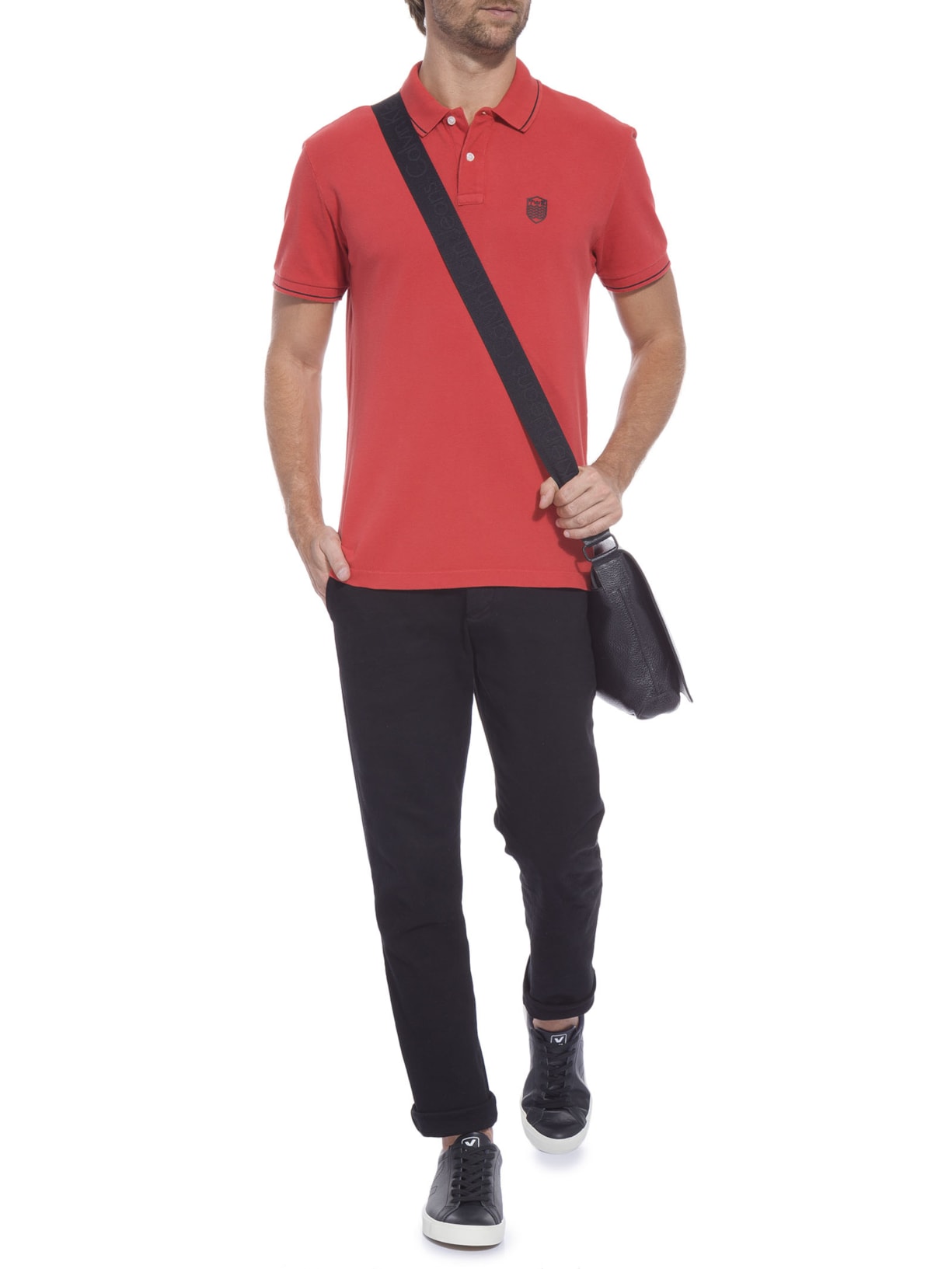Polo Masculina Mini Brasao Vermelho Osklen