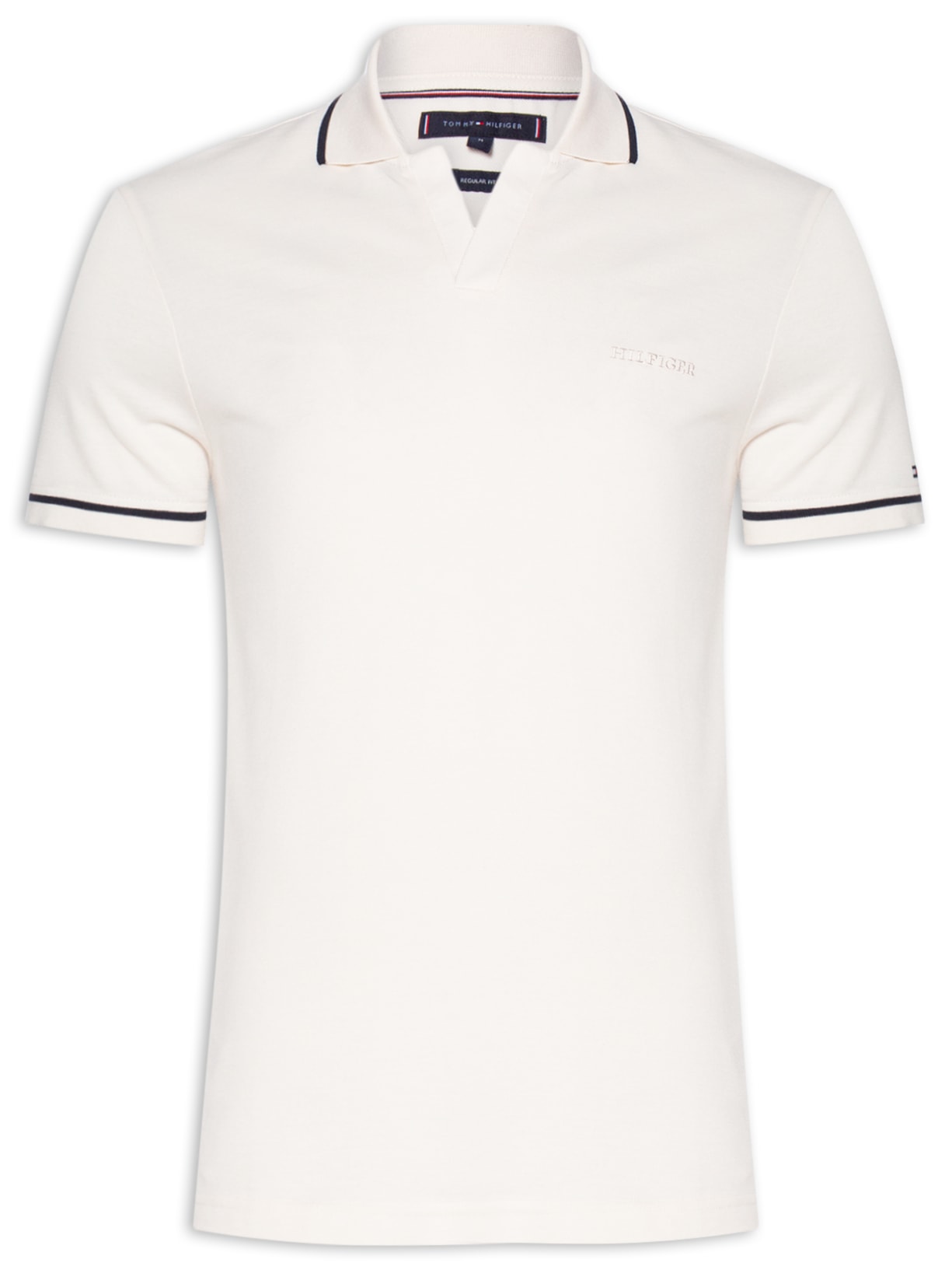 Polo Masculina Open Collar Regular Fit Com Friso - Off White