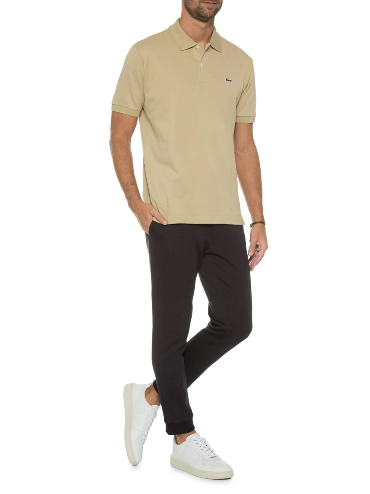 Polo Masculina Original Classic Fit L.12.12 Em Piquet De Algodão Bege Lacoste