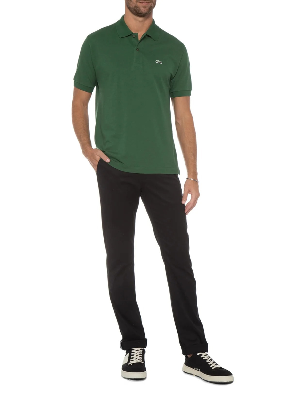 Polo Masculina Original Classic Fit L.12.12 Em Piquet De Algodão Verde Lacoste