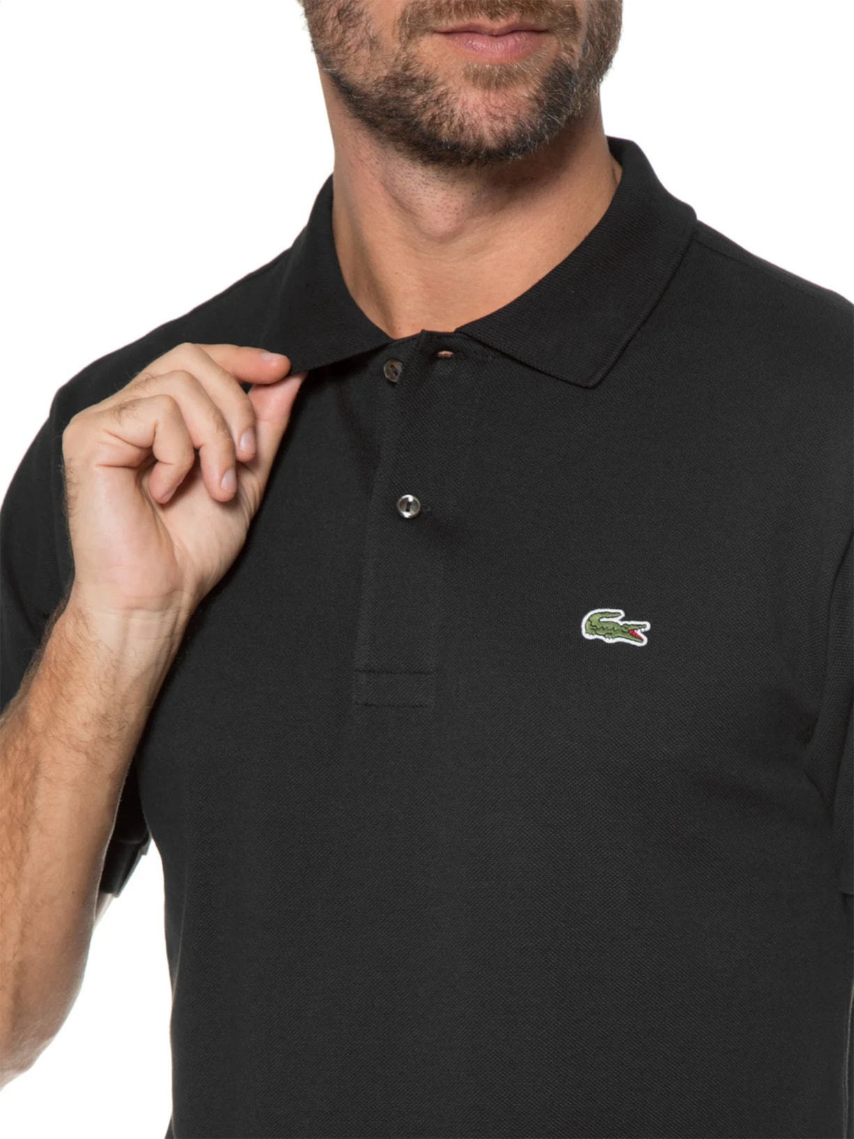 Polo Masculina Original Classic L.12.12 Em Piquet De Algodão Preto Lacoste