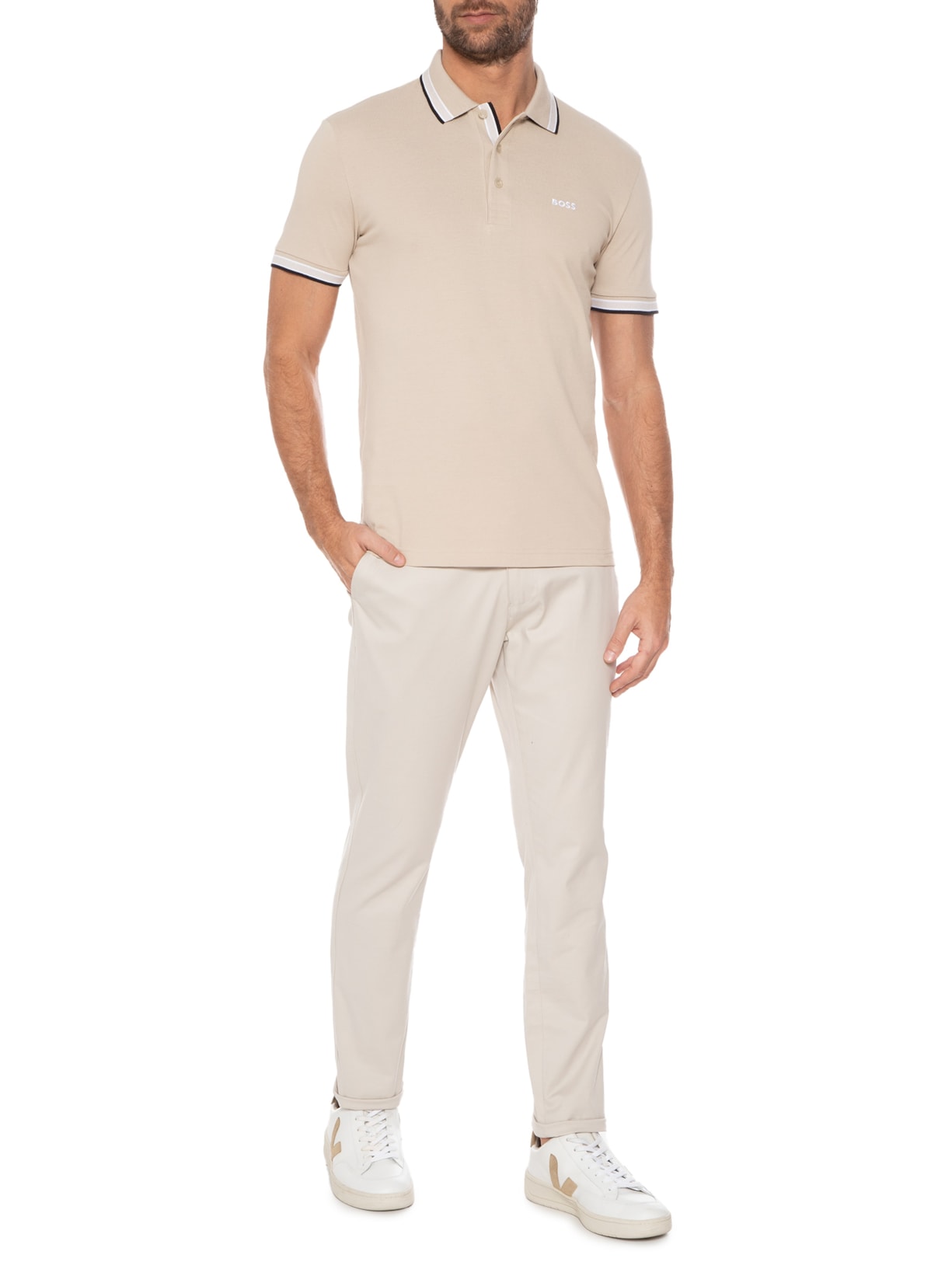 Polo Masculina Paddy Bege Boss
