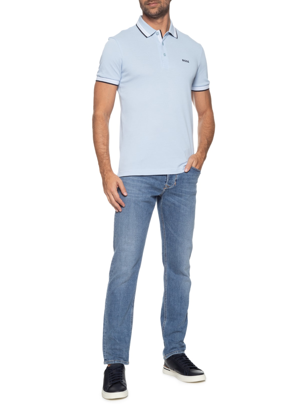 Polo Masculina Paddy Regular Fit  Azul Boss