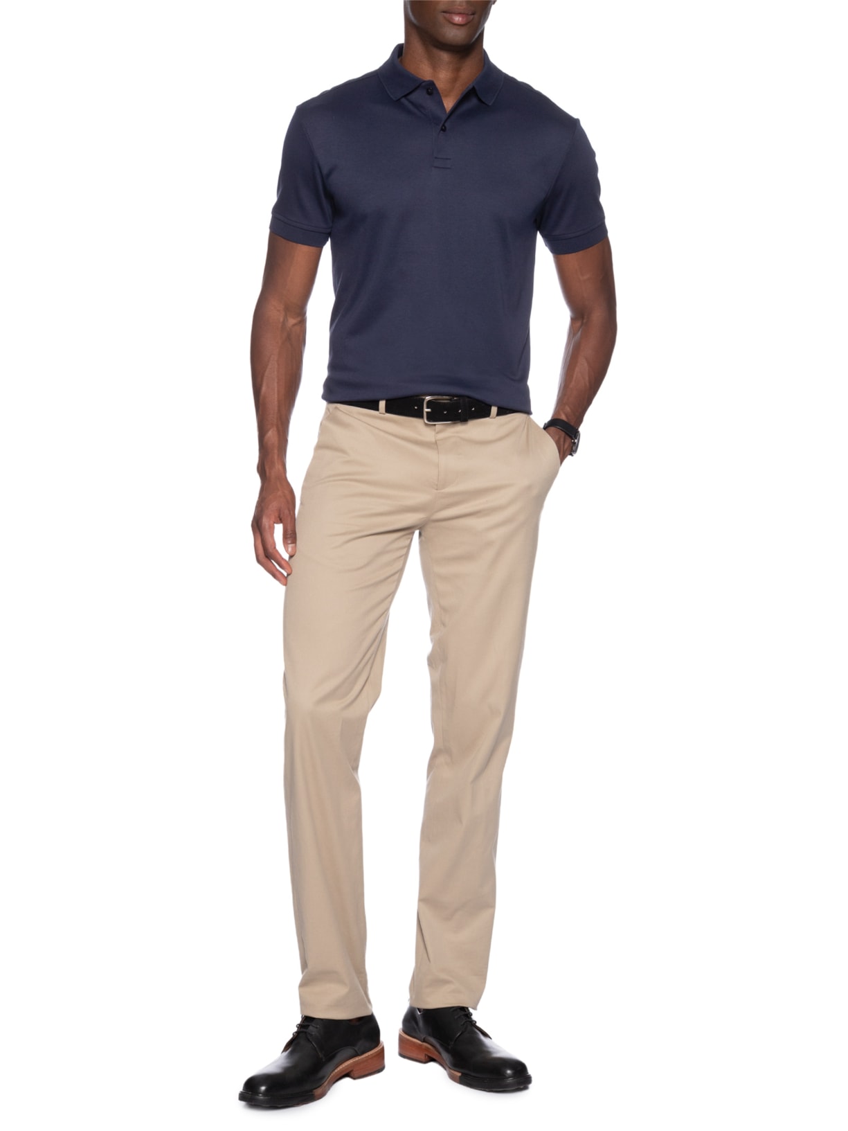 Polo Masculina Pima Cotton Com Botões Azul Paramount Alfaiataria