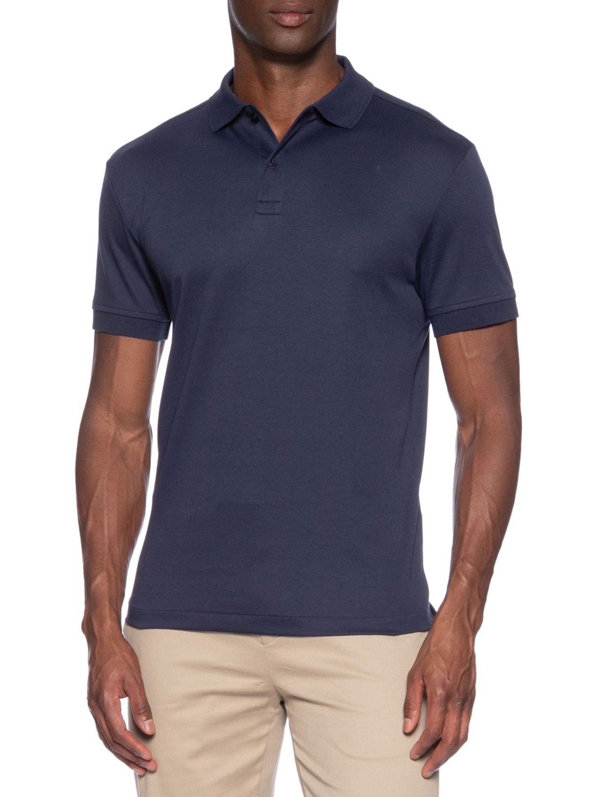 Polo Masculina Pima Cotton Com Botões Azul Paramount Alfaiataria