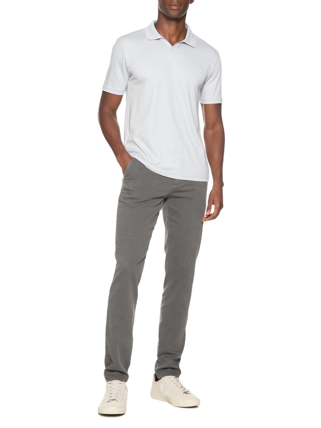 Polo Masculina Pima Cotton Gola V Cinza Paramount Alfaiataria