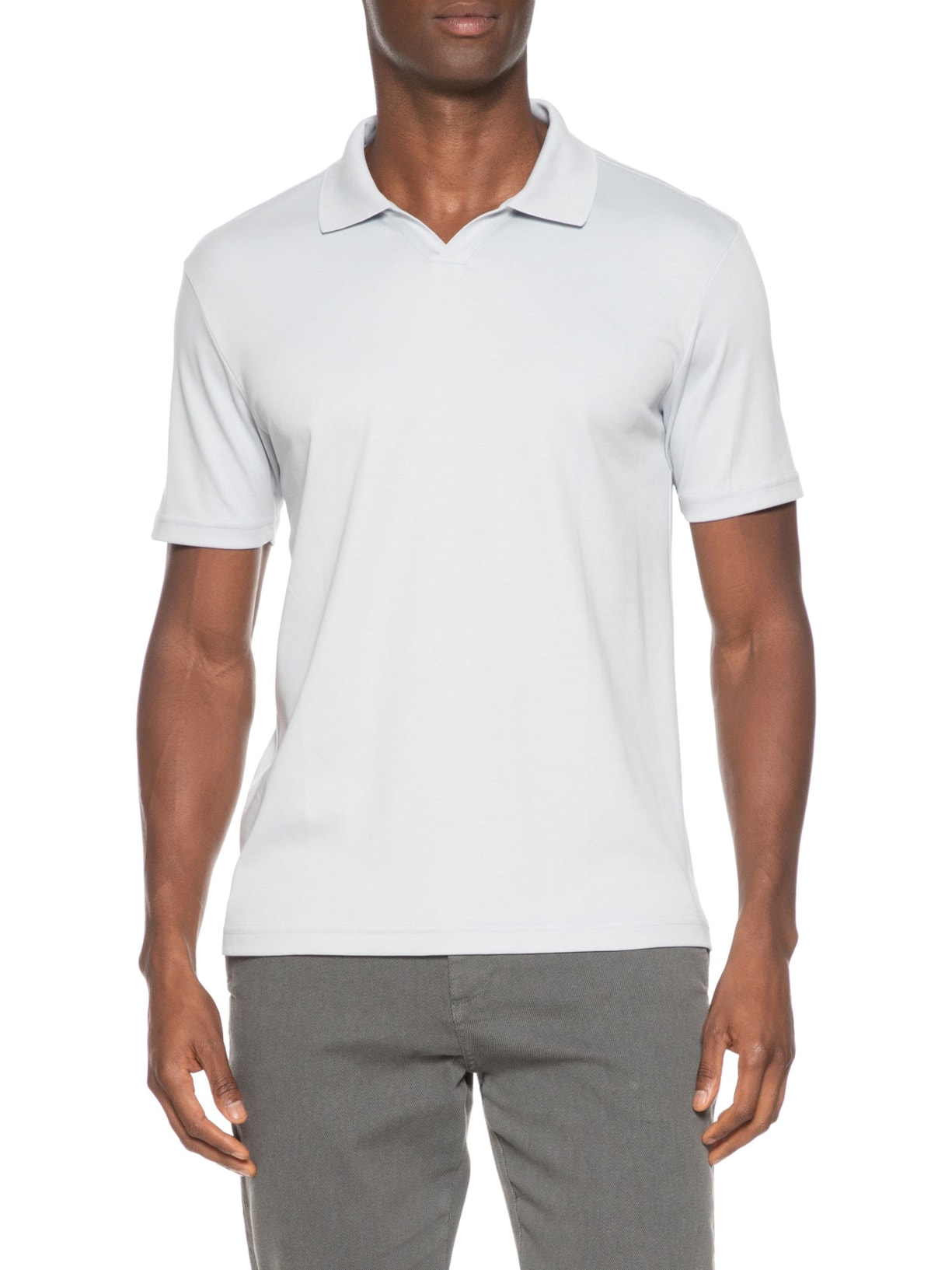 Polo Masculina Pima Cotton Gola V Cinza Paramount Alfaiataria