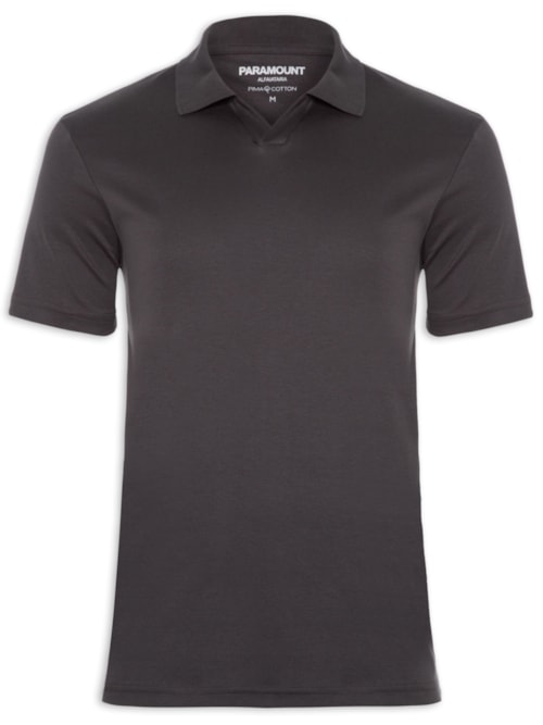 Polo Masculina Pima Cotton Gola V - Cinza