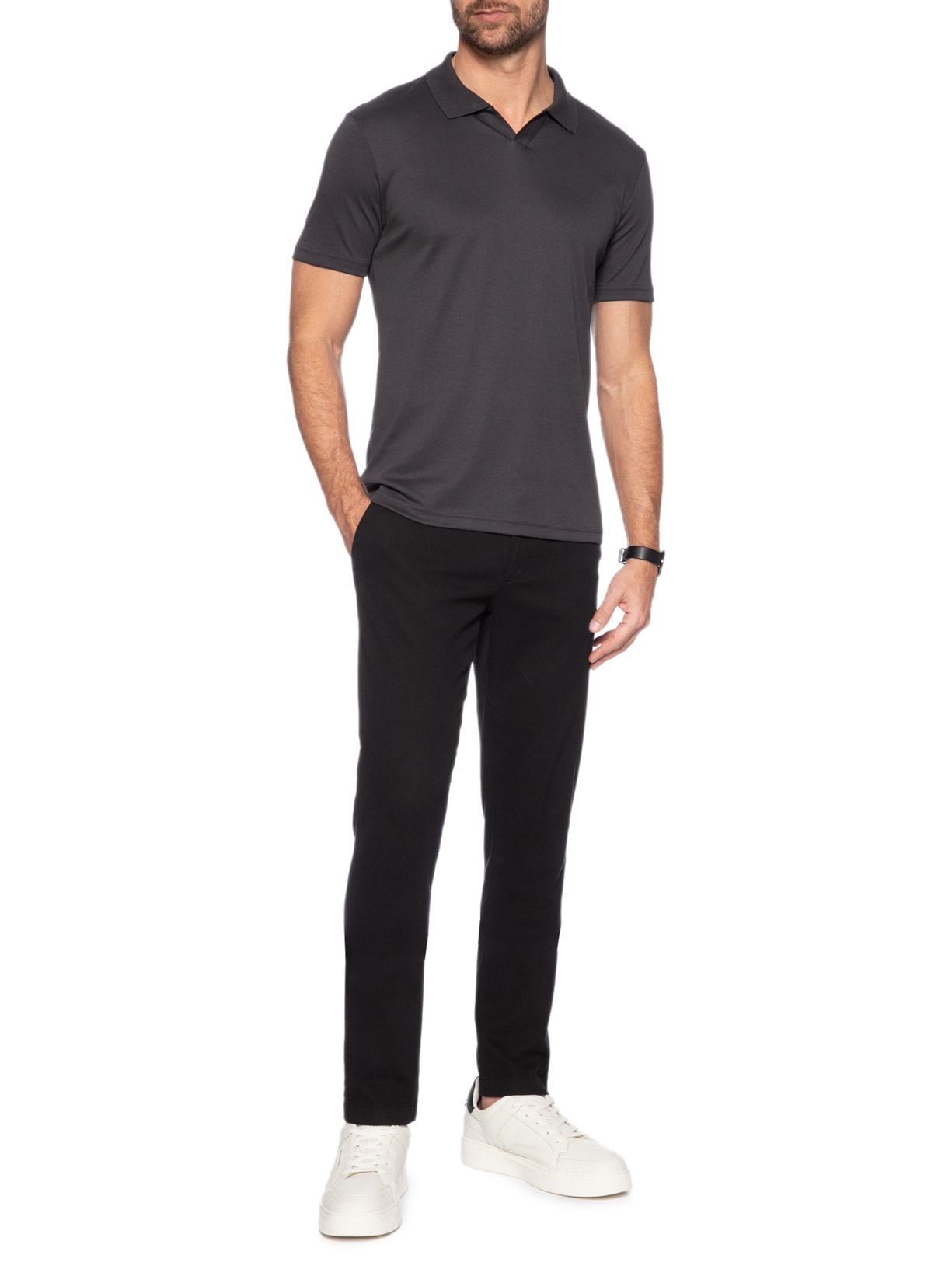  Polo Masculina Pima Cotton Gola V Cinza Paramount Alfaiataria