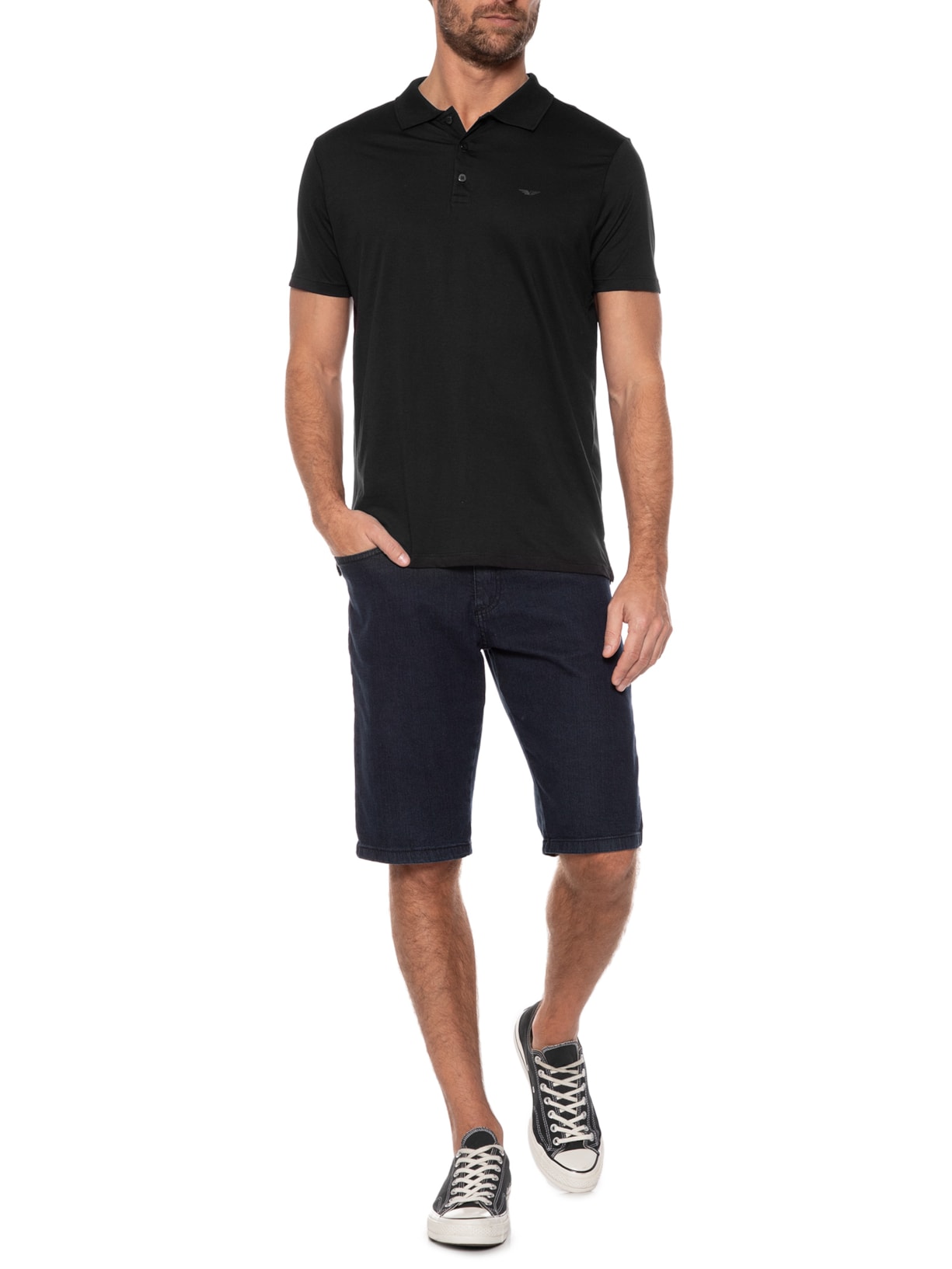 Polo Masculina Pima Easa Mirror Classic Manga Curta Preto Ellus
