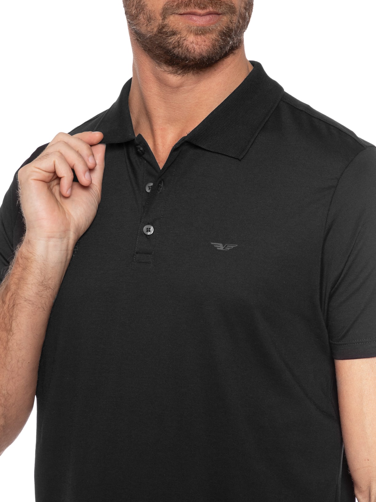 Polo Masculina Pima Easa Mirror Classic Manga Curta Preto Ellus