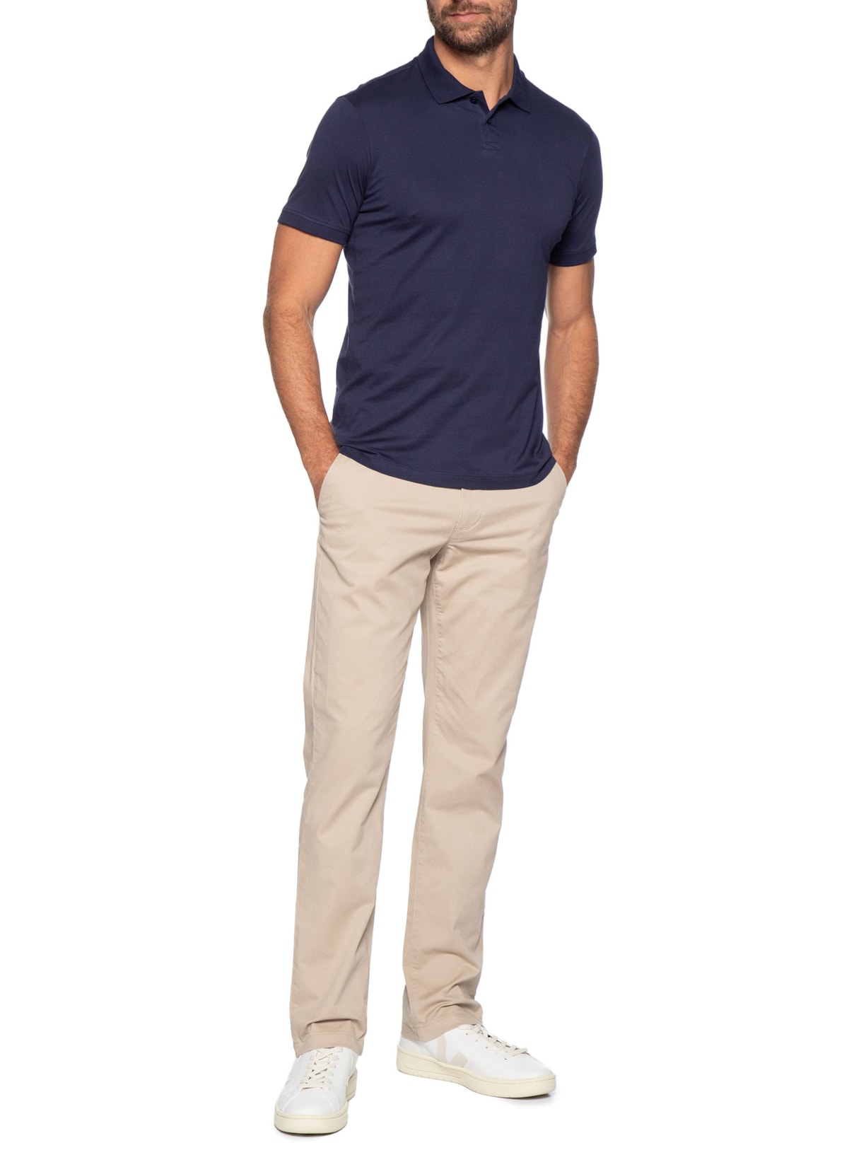 Polo Masculina Pima Manga Curta Slim Azul '2 Essential