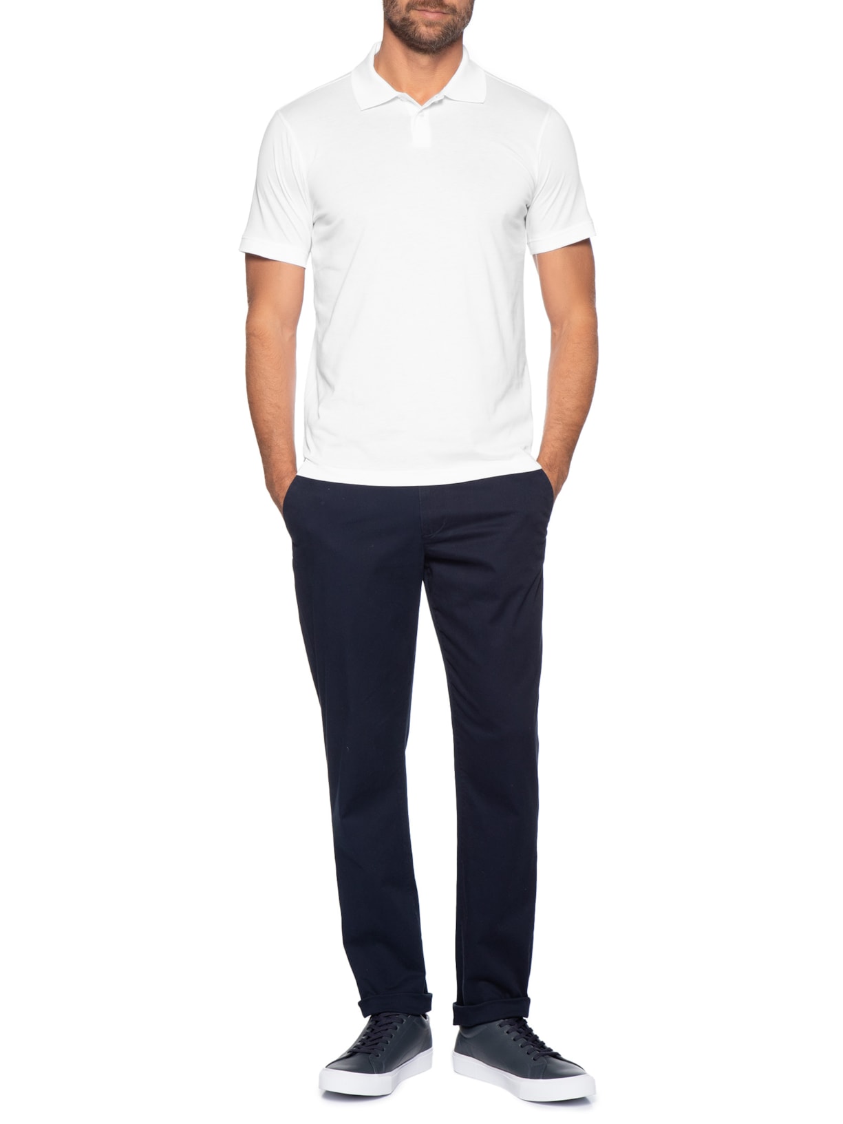 Polo Masculina Pima Manga Curta Slim Branco '2 Essential