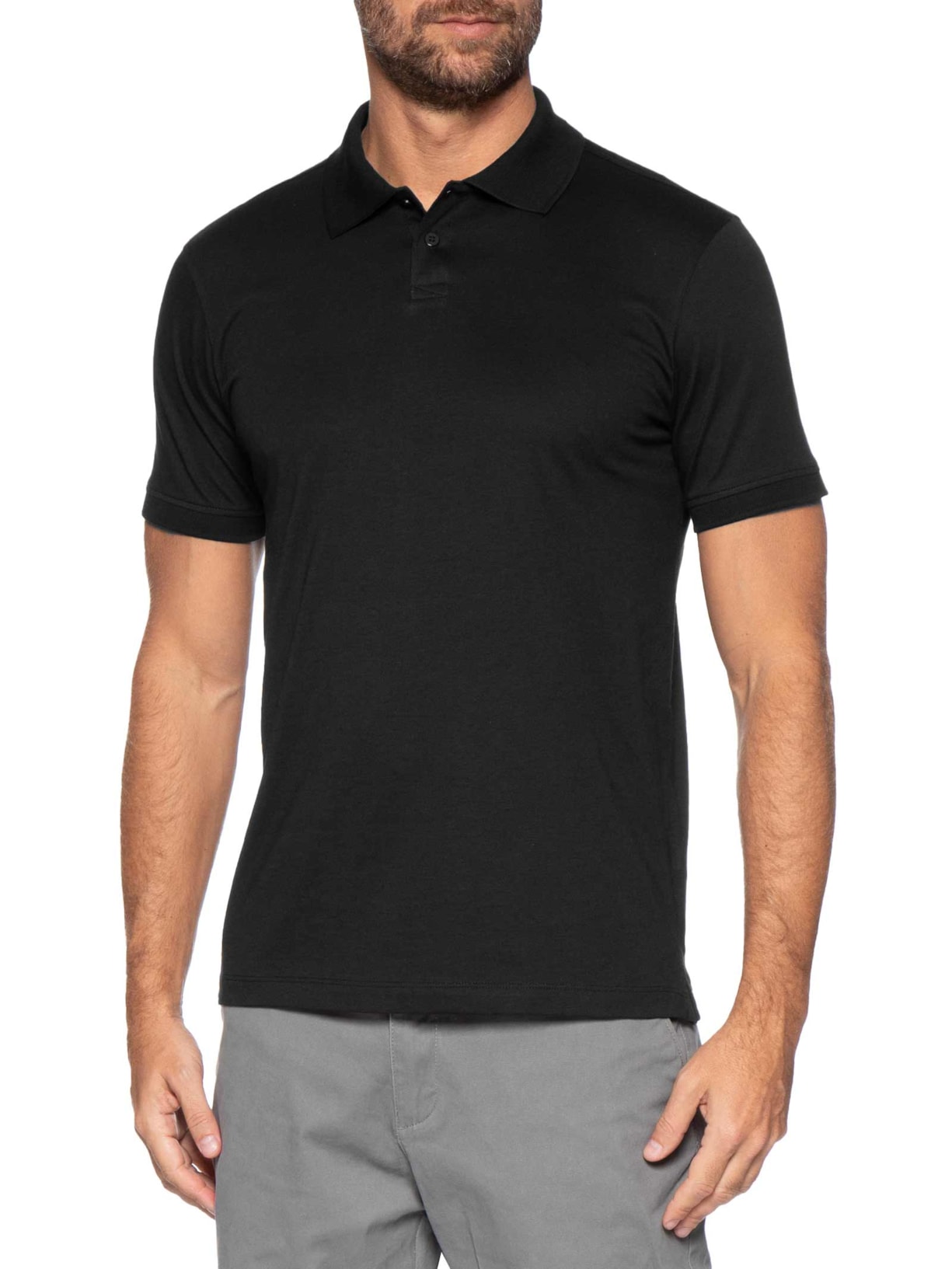 Polo Masculina Pima Manga Curta Slim Preto '2 Essential