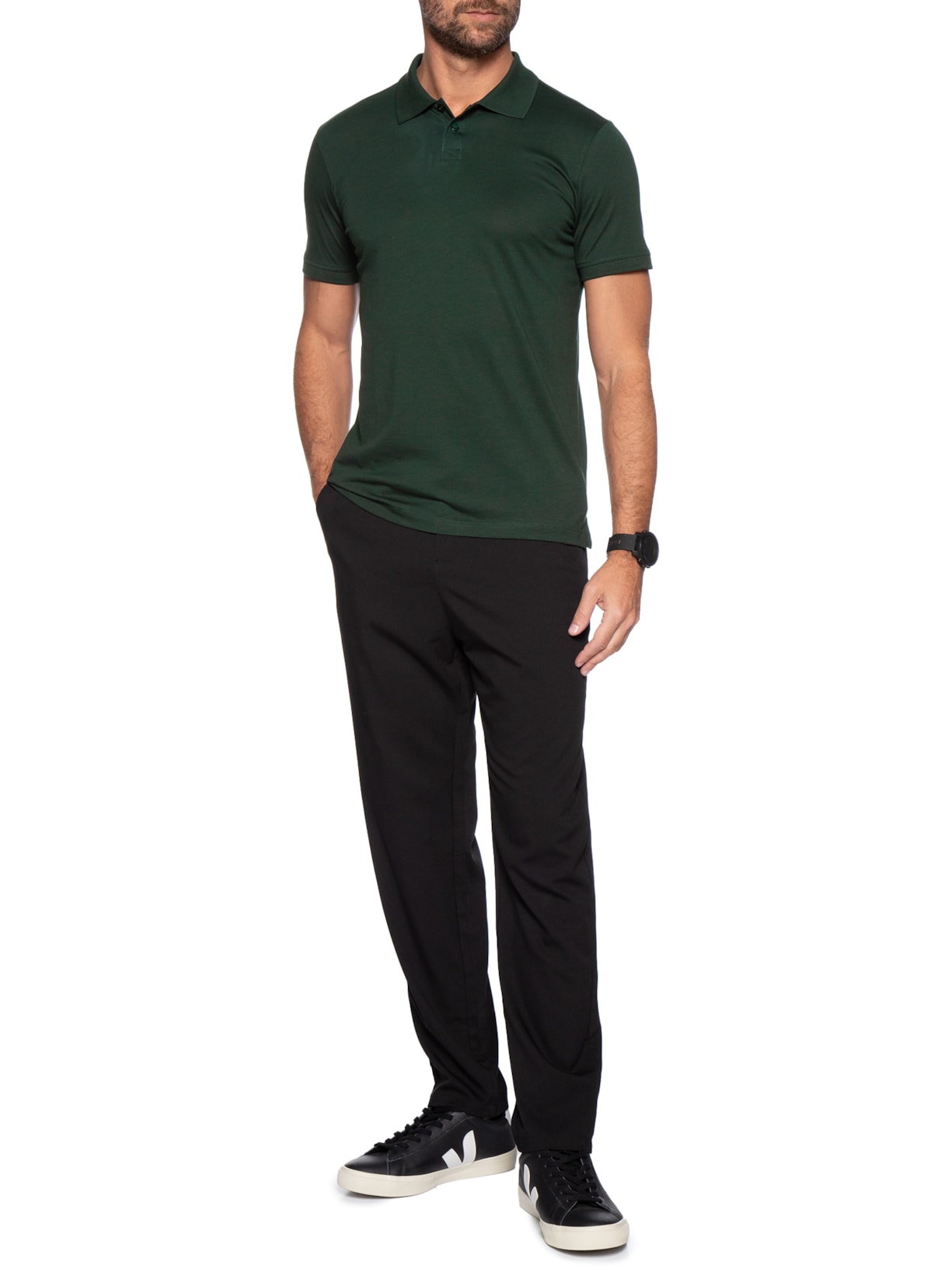 Polo Masculina Pima Manga Curta Slim Verde '2 Essential