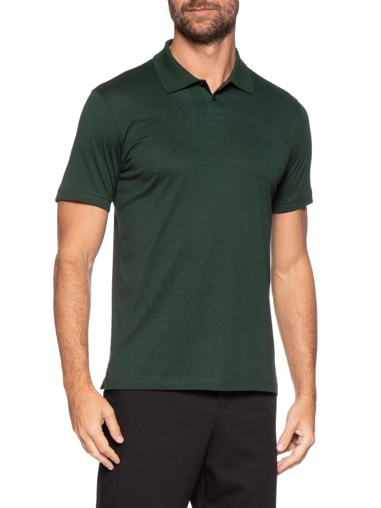 Polo Masculina Pima Manga Curta Slim Verde '2 Essential