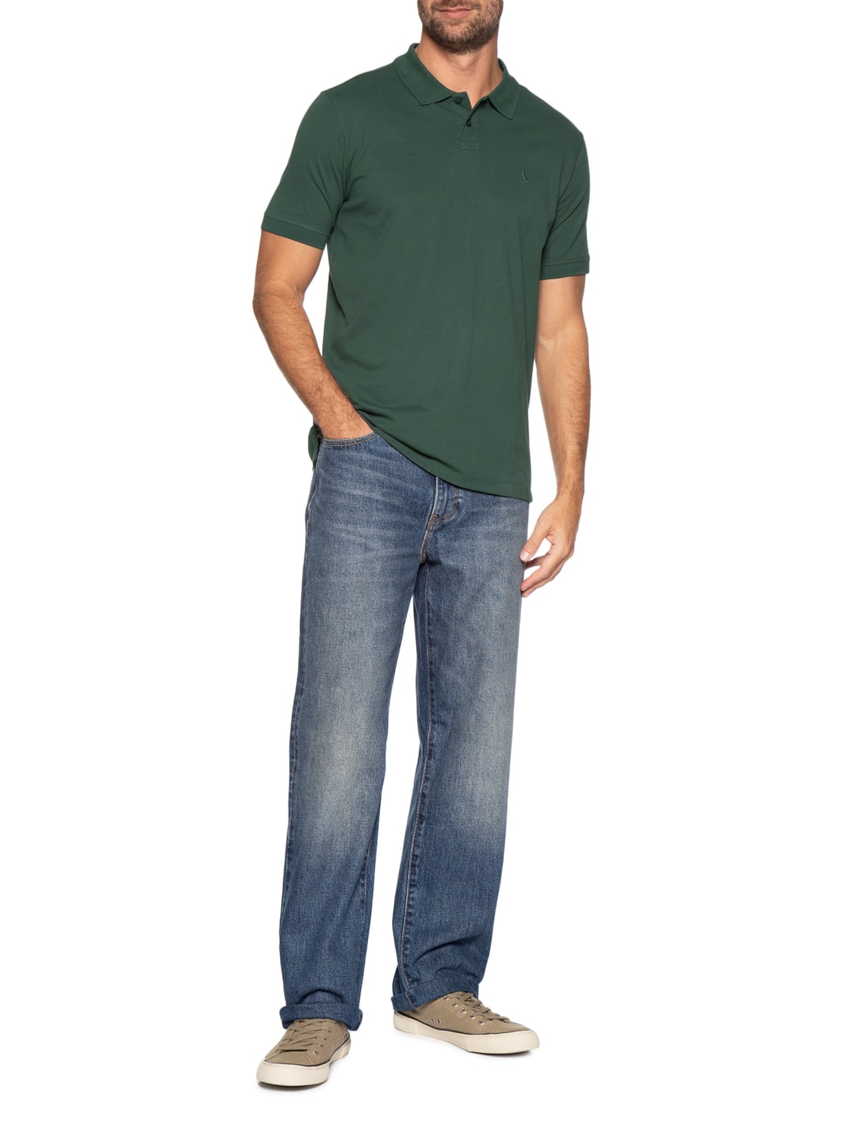 Polo Masculina Pima Piquet Verde Reserva