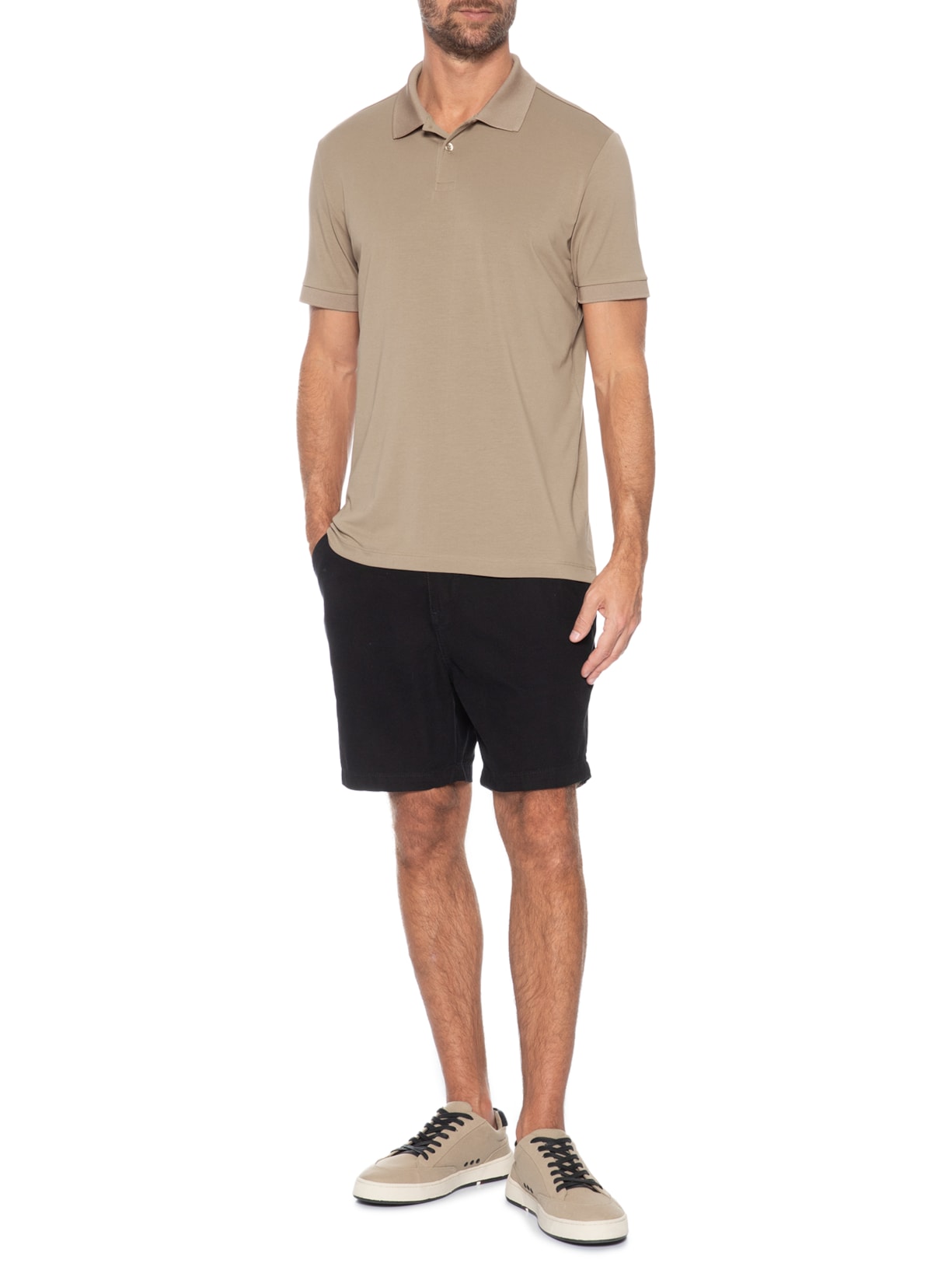 Polo Masculina Pima Tech Bege Reserva