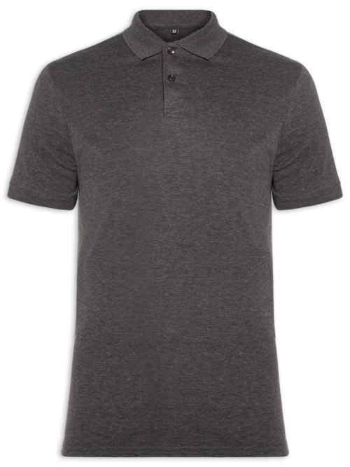 Polo Masculina Piquet Com Botão Básica - Cinza