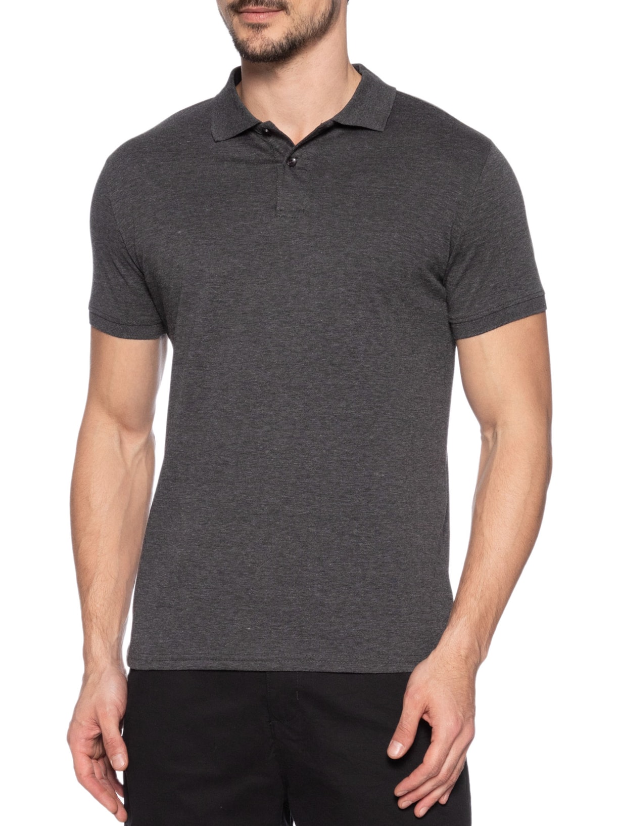 Polo Masculina Piquet Com Botão Básica Cinza Basiq Men