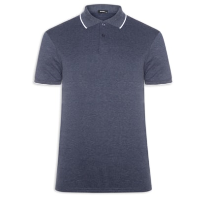 Polo Masculina Piquet Com Botão E Detalhes Filete - Azul