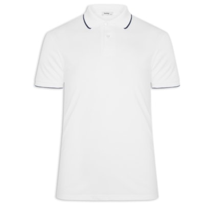 Polo Masculina Piquet Com Botão E Detalhes Filete - Branco