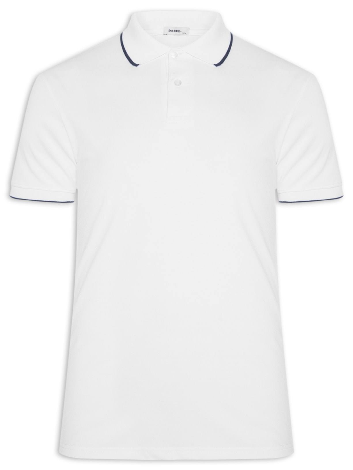 Polo Masculina Piquet Com Botão E Detalhes Filete - Branco