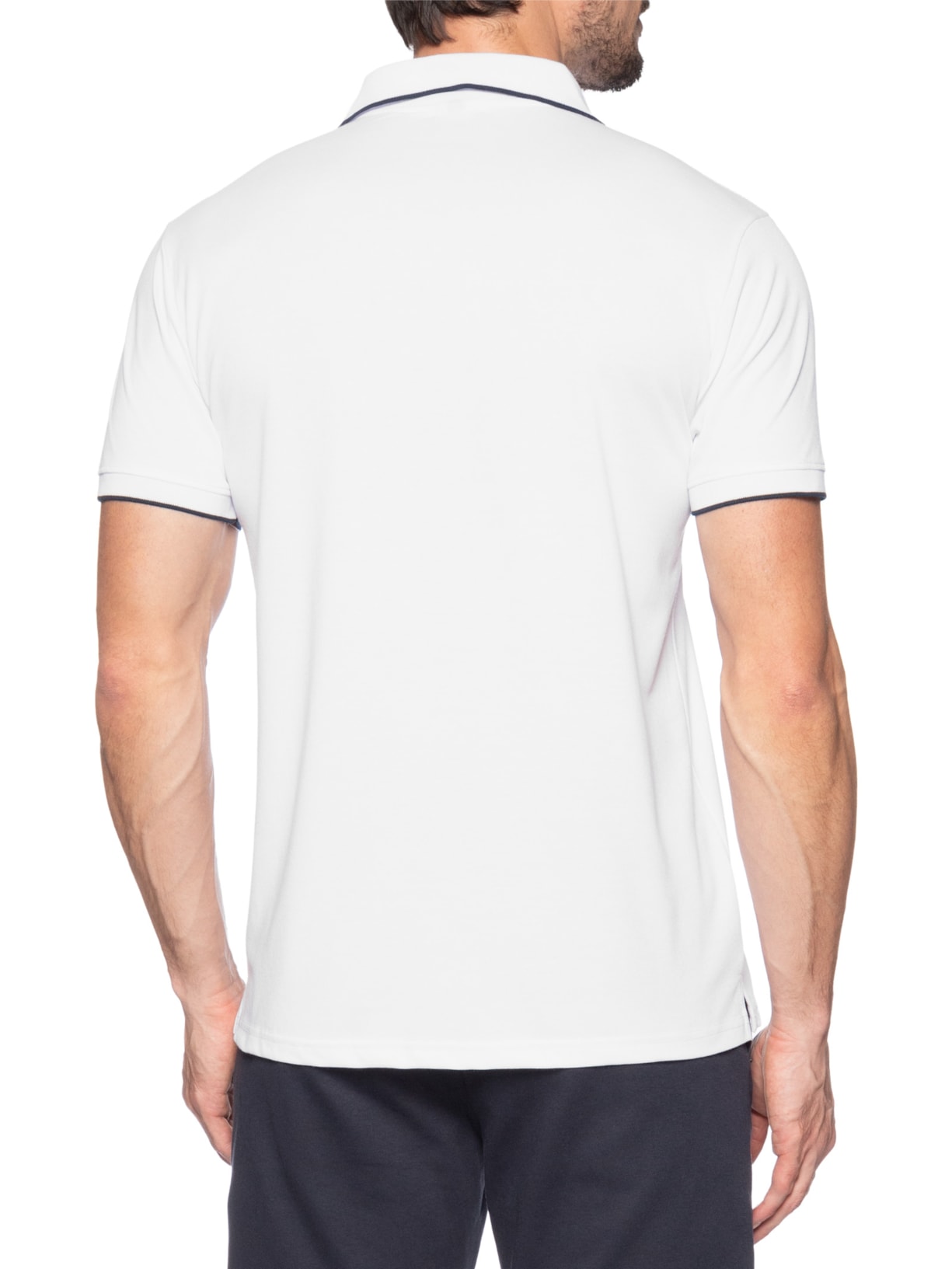 Polo Masculina Piquet Com Botão E Detalhes Filete Branco Basiq Men