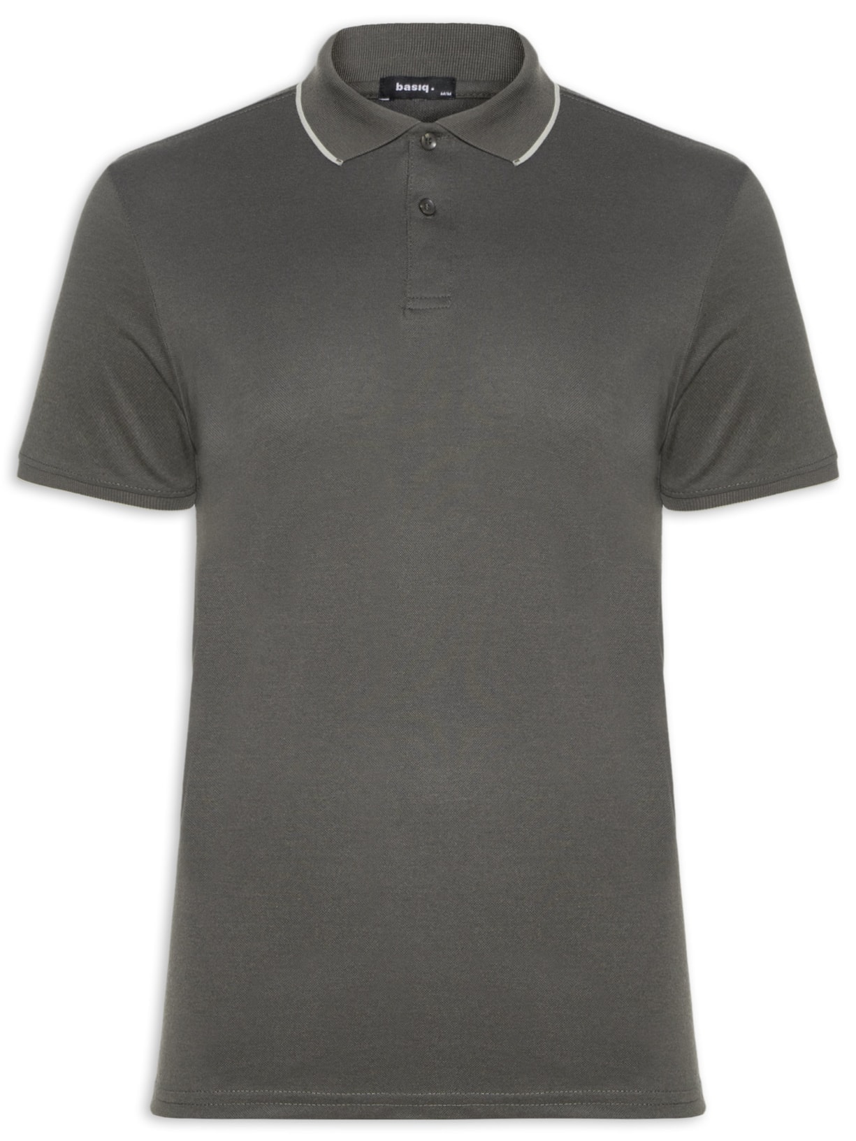 Polo Masculina Piquet Com Botão E Detalhes Filete - Verde