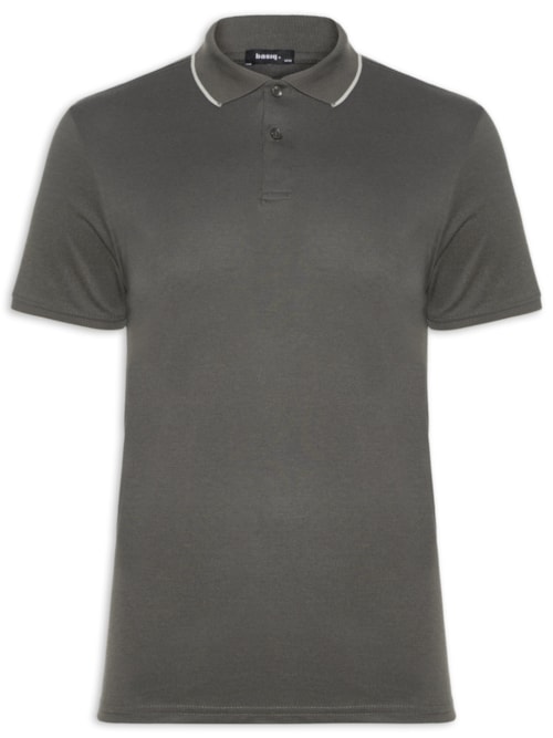 Polo Masculina Piquet Com Botão E Detalhes Filete - Verde
