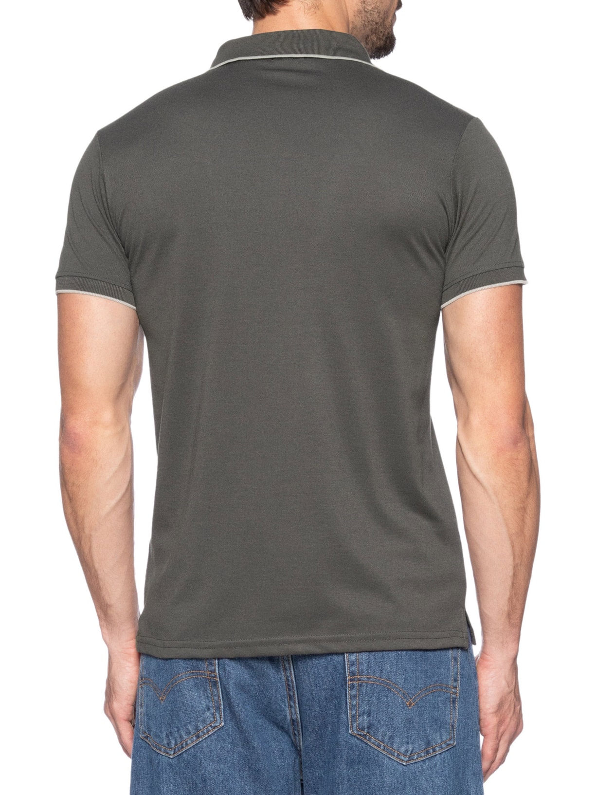  Polo Masculina Piquet Com Botão E Detalhes Filete Verde Basiq Men