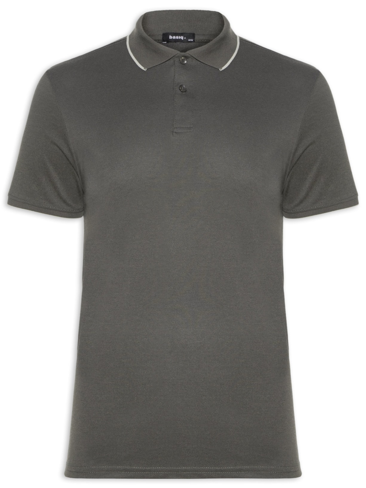 Polo Masculina Piquet Com Botão E Detalhes Filete - Verde