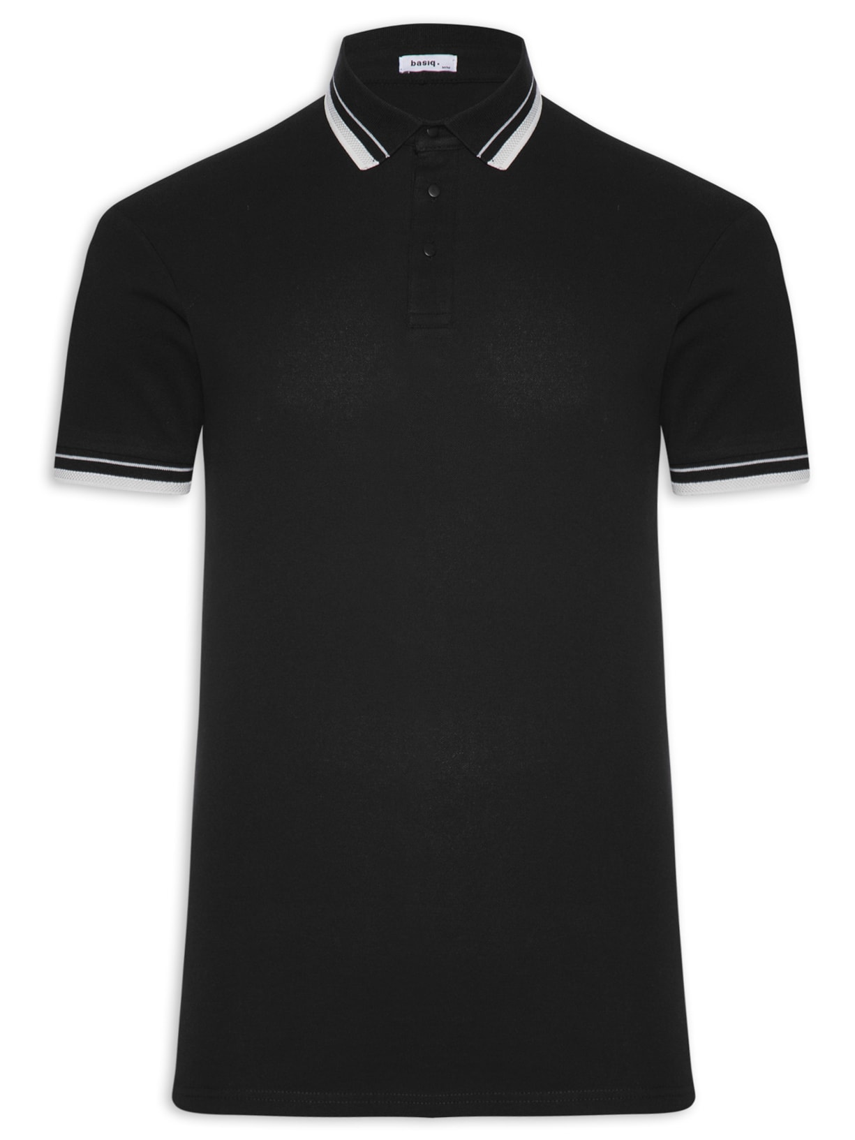 Polo Masculina Piquet Com Detalhes Friso - Preto