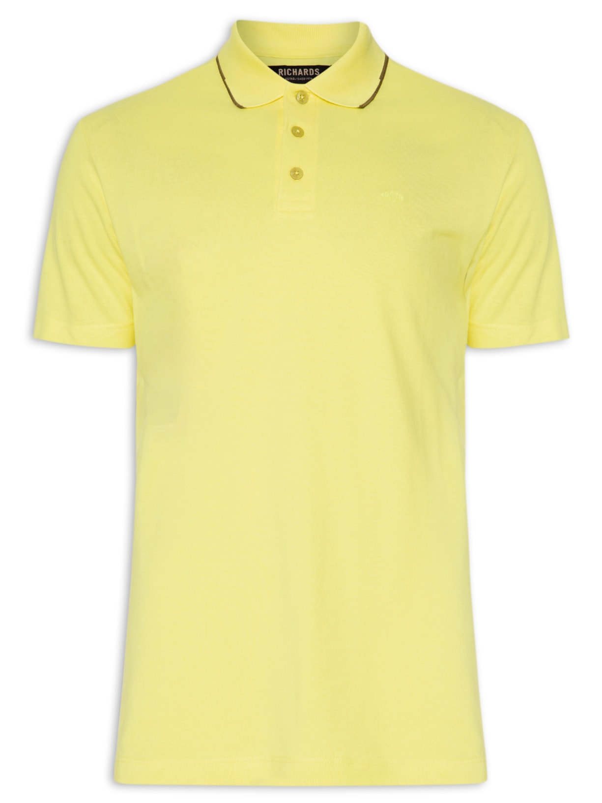 Polo Masculina Piquet Com Friso Interrupted Manga Curta - Amarelo