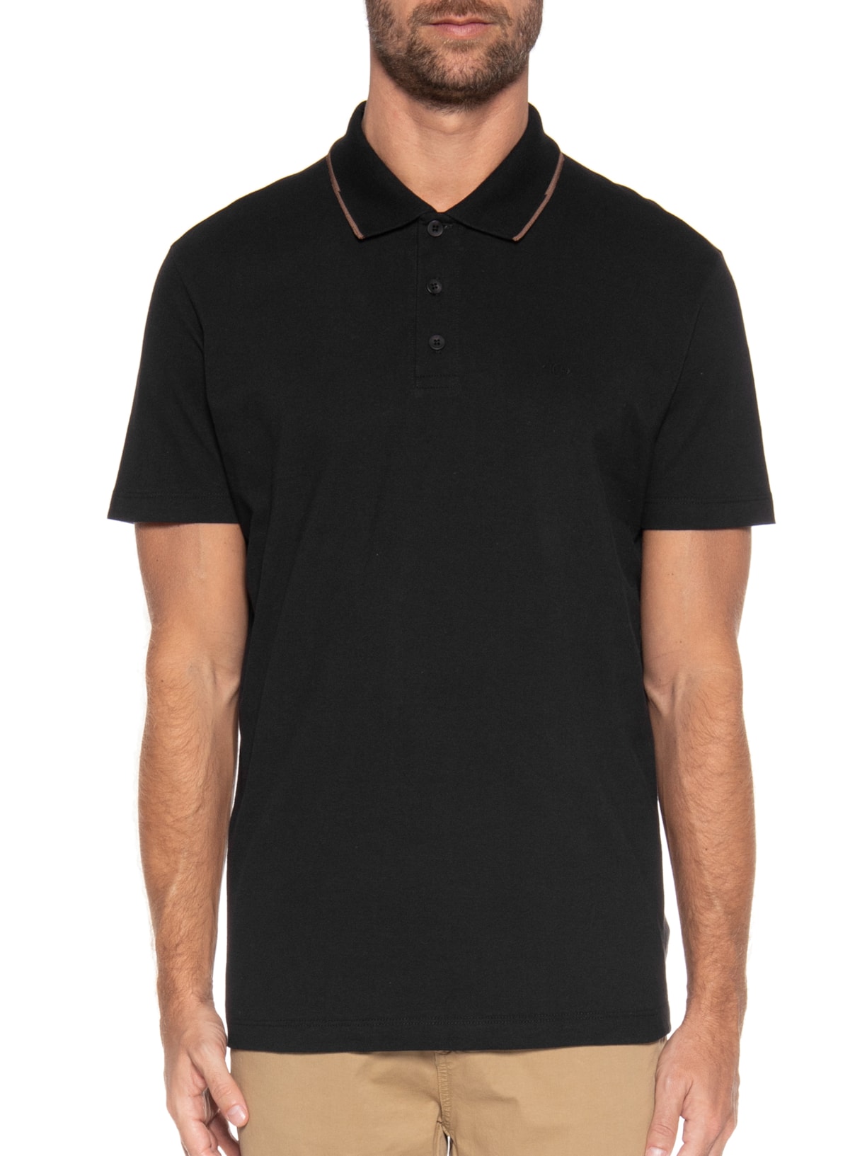 Polo Masculina Piquet Com Friso Interrupted Manga Curta Preto Richards