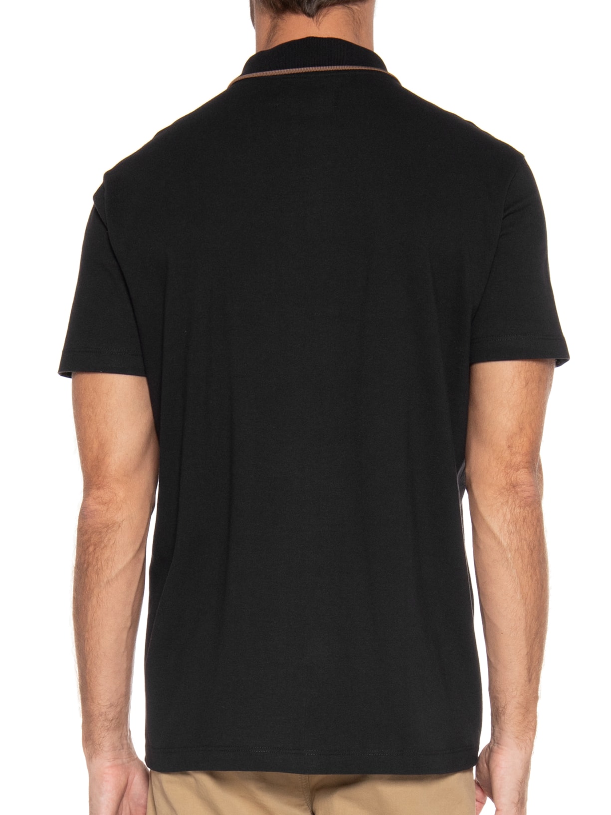 Polo Masculina Piquet Com Friso Interrupted Manga Curta Preto Richards