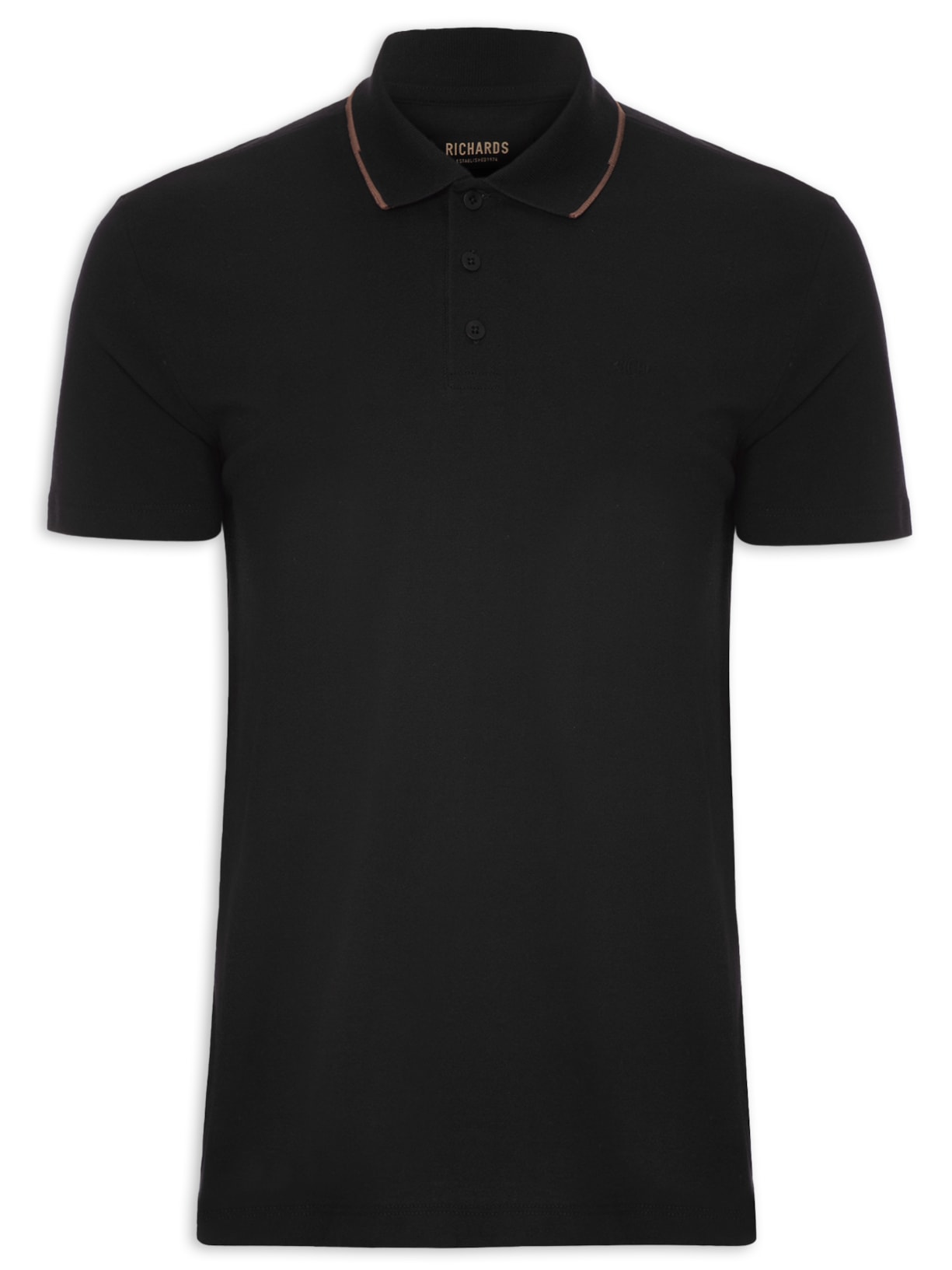 Polo Masculina Piquet Com Friso Interrupted Manga Curta - Preto