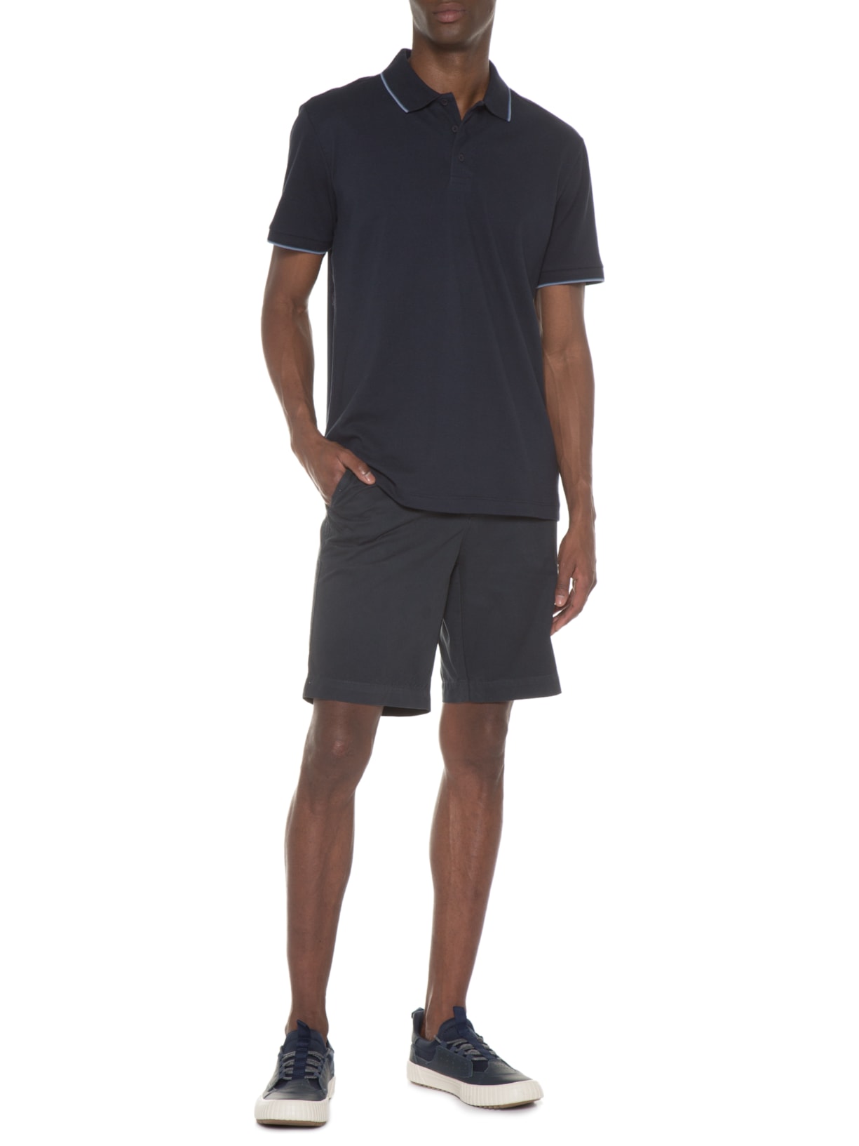 Polo Masculina Piquet Com Frisos Sport Manga Curta Azul Richards