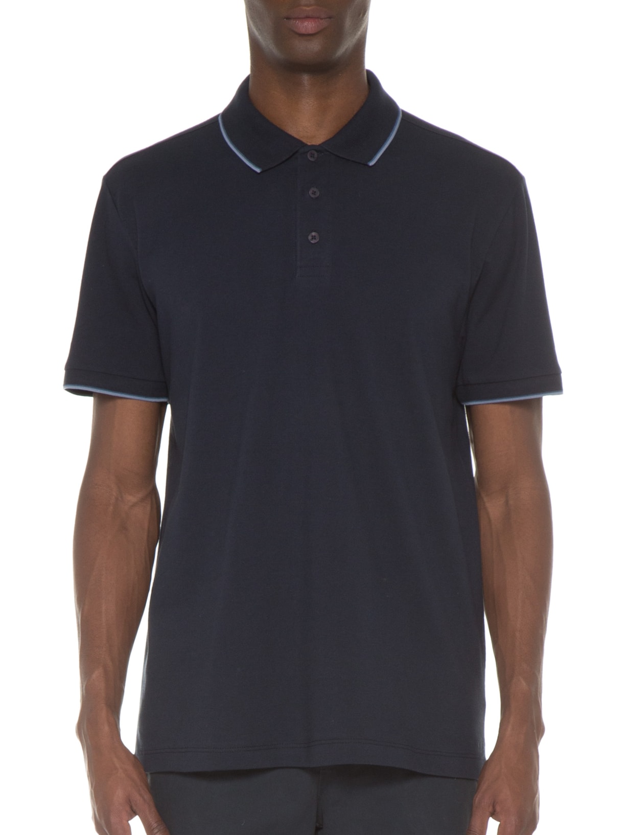 Polo Masculina Piquet Com Frisos Sport Manga Curta Azul Richards