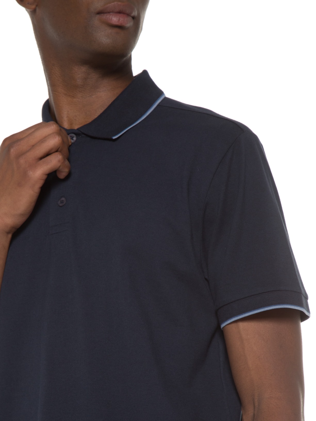 Polo Masculina Piquet Com Frisos Sport Manga Curta Azul Richards