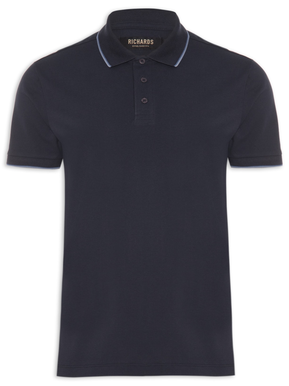 Polo Masculina Piquet Com Frisos Sport Manga Curta Azul Richards