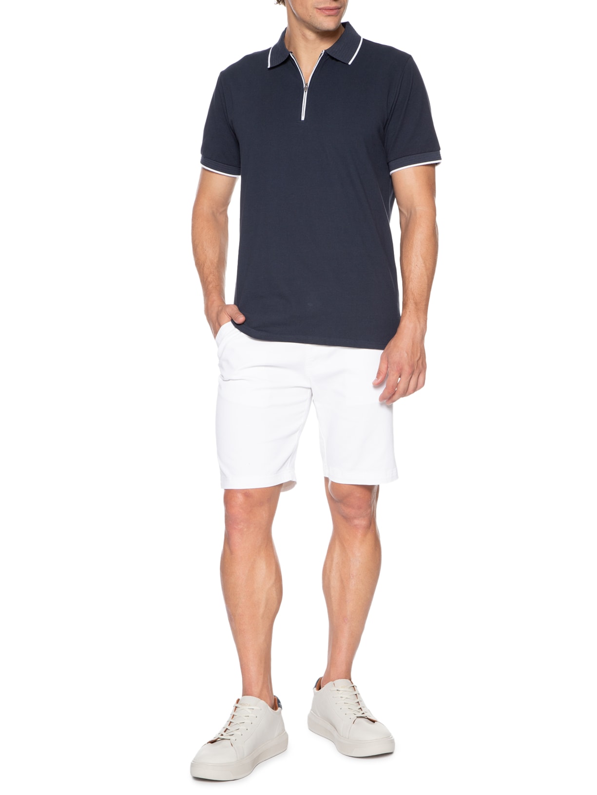 Polo Masculina Piquet Com Zíper Frontal Azul '2 Essential