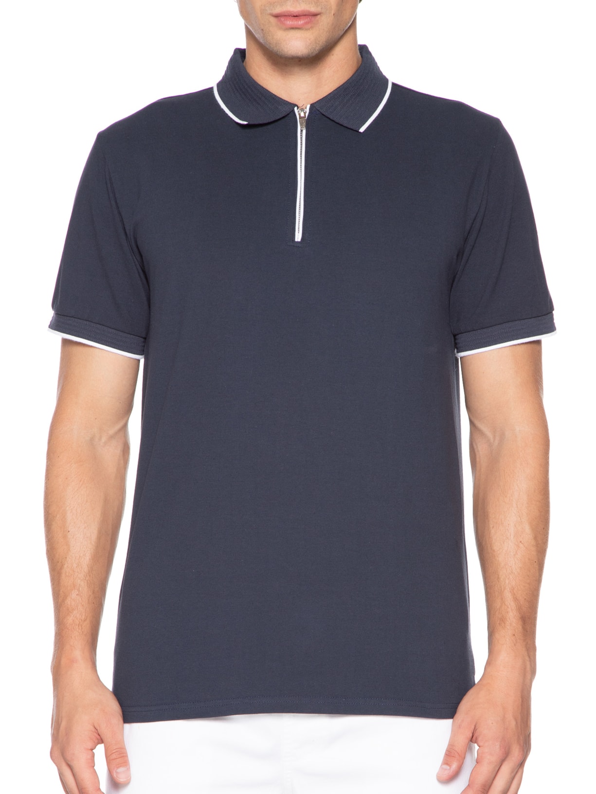 Polo Masculina Piquet Com Zíper Frontal Azul '2 Essential