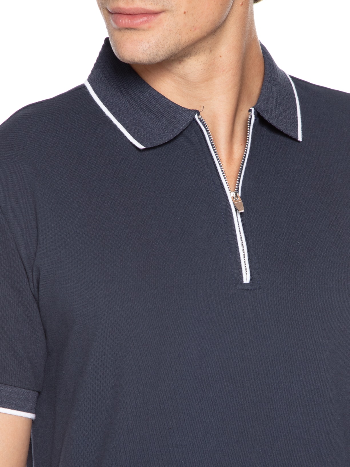 Polo Masculina Piquet Com Zíper Frontal Azul '2 Essential