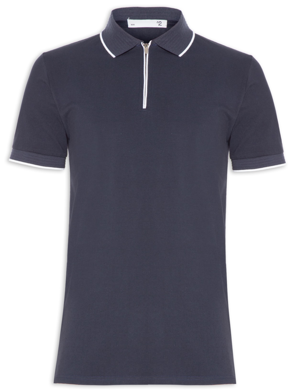 Polo Masculina Piquet Com Zíper Frontal Azul '2 Essential